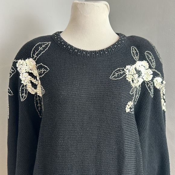 Vintage 80’s Black Sequins Sweater Dress Sz M - Picture 3 of 9